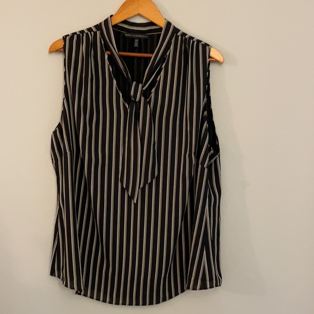 White House Black Market Tie Neck Striped Blouse